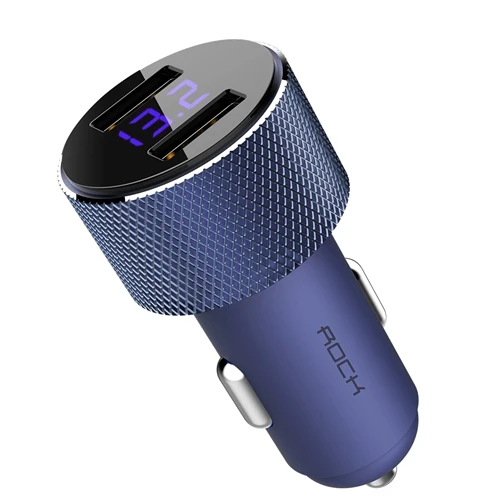 ROCK 3.4A Mini Dual USB Автомобильное зарядное устройство светодиодный дисплей Универсальный мобильный телефон планшет быстрая зарядка Usb зарядное устройство для автомобиля 2 Usb адаптер - Тип штекера: Blue Car Charger