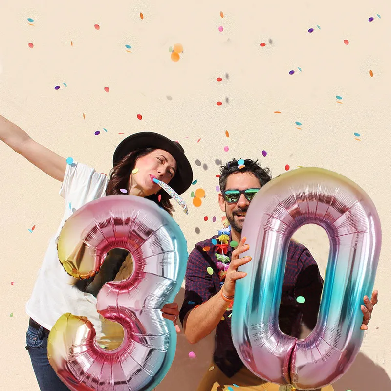 Chicinlife 2Pcs 32inch Gradient Color Number Foil Balloons Birthday Party Decoration 30 40 50 60 Year Olds Anniversary | Дом и сад