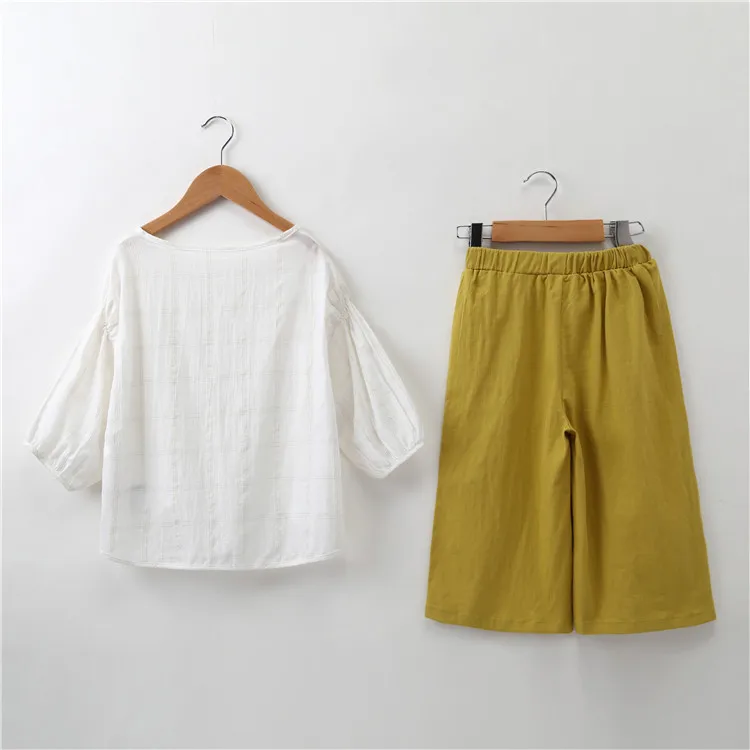 Cotton Wide leg pants sets 2 pieces girl summer clothes 2019 linen casual suits for teenage 10 12 14 year | Детская одежда и обувь