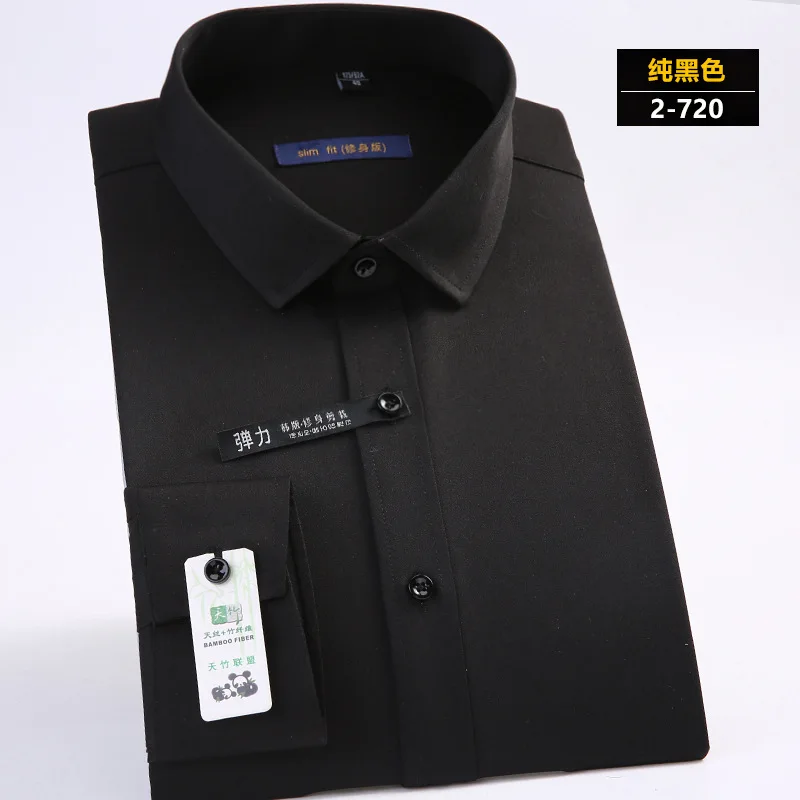 Новинка весны 2019 однотонная мужская приталенная рубашка с длинными рукавами