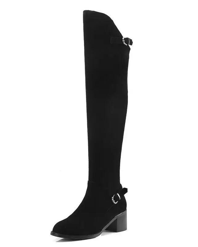Dousin Partin Women Knee High Boots Winter Shoes Square Heel All Match Solid Black | Обувь