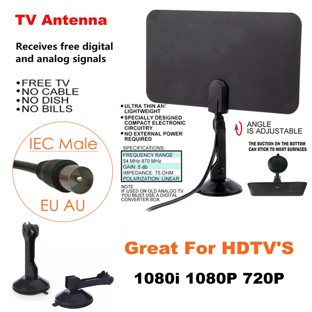 EU Plug Indoor DTV Free TVFox HD Digital TV Antenna VHF UHF Fox HDTV Antena DVB-T DVB-T2 PAL ATSC ISDB Signal Receiver Amplifier