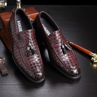 laisumk tassel braided pattern genuine leather shoes slip on casual loafers mens business shoes formal dress shoes 2020 hot