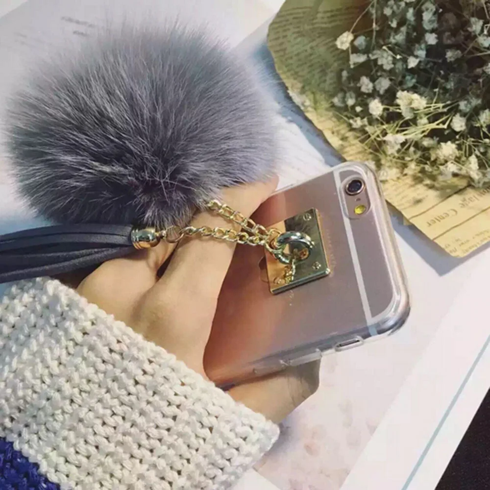 Hairball Mobile Shell for iPhone 7 Soft Transparent TPU 1 Pc/lot Cortex Tassel Metal Buckle Pasted Cell Phone Case |