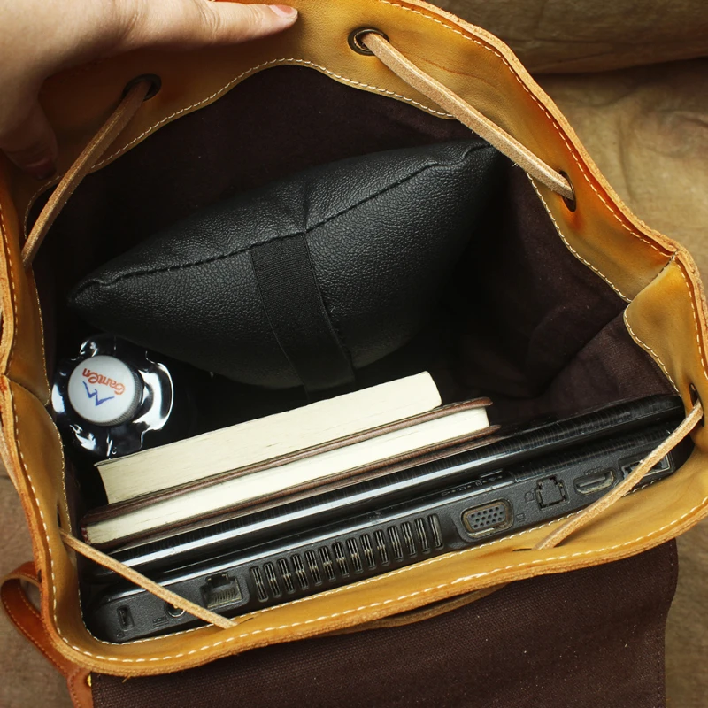 Ретро стиль унисекс рюкзак из натуральной кожи растительного дубления кожаная