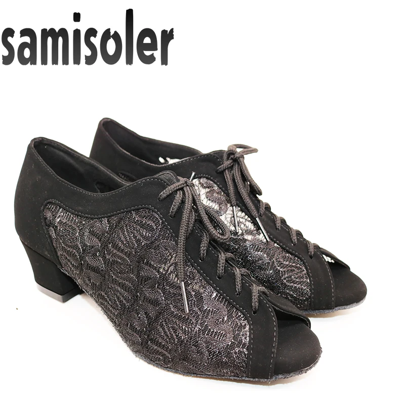 Samisoler Ladies Latin dance shoes with Brown rhinestone salsa dancing Fashion Comfortable satin soft high heels 5CM-10CM | Спорт и