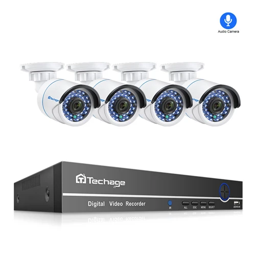 8CH NVR 4 Cameras Techage 8CH POE 1080P IP камера CCTV безопасности NVR система 2mp Аудио Звук комплект видеонаблюдения Открытый HD P2P домашний видео комплект 2 ТБ HDD - Цвет: 8CH NVR 4 Cameras