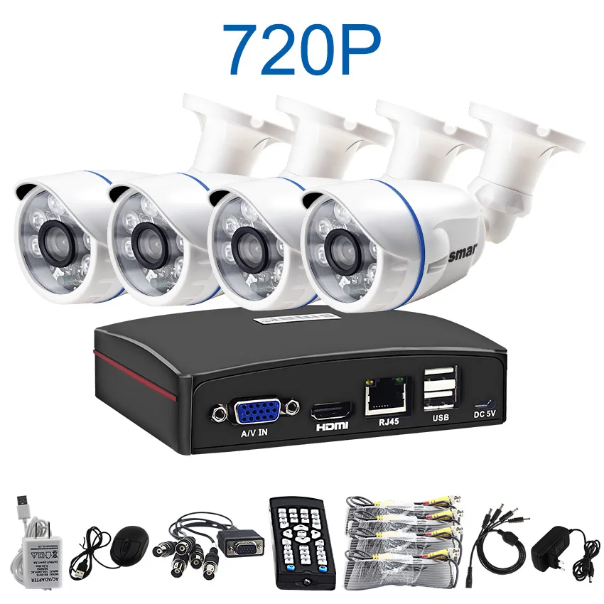 Smhd 4CH 1080N 5в1 AHD DVR комплект 2MP CCTV система 720 P/1080 P Крытая наружная Водонепроницаемая цилиндрическая камера комплект видеонаблюдения - Цвет: Черный