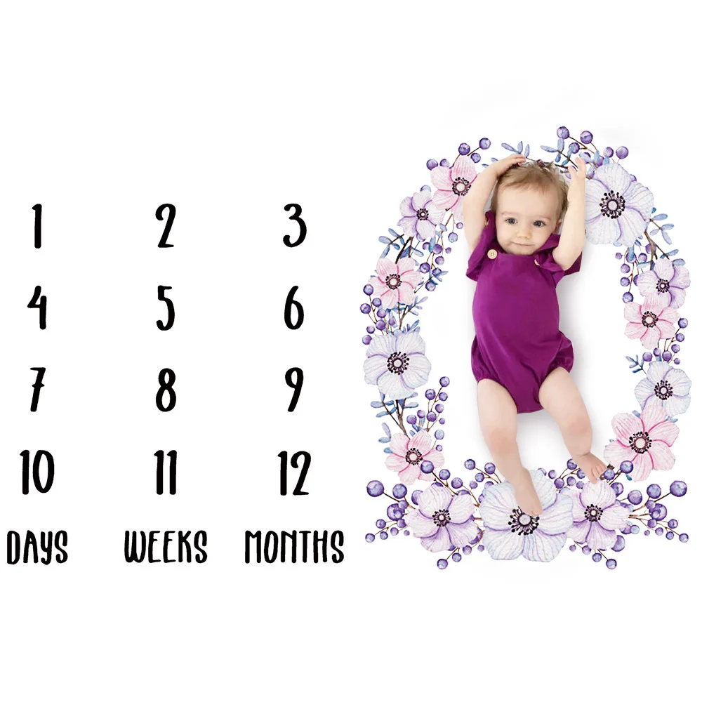 Calendar  Infant Baby Milestone Blanket Photography Props Months Weeks Backdrop Colorful Printed Pictures Cloth 100x100cm