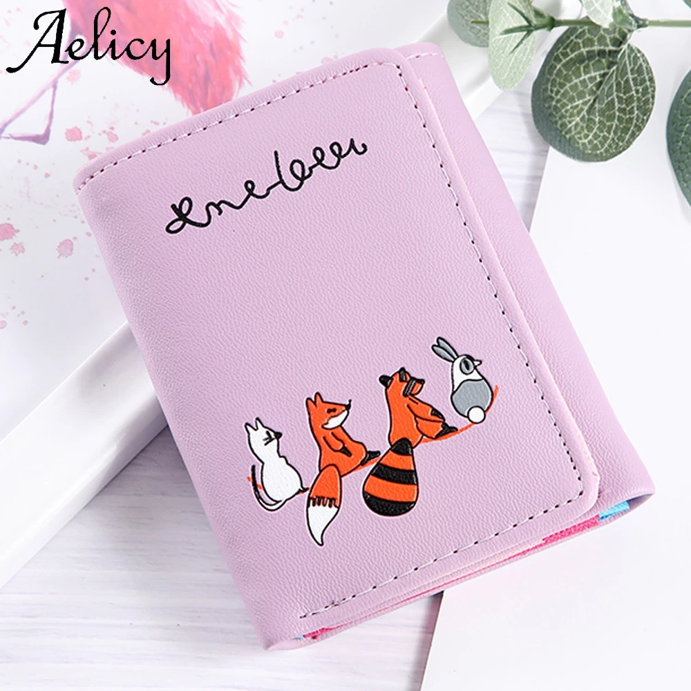 Женский короткий кошелек Aelicy с лисой и кошкой 2019|Женские кошельки| |
