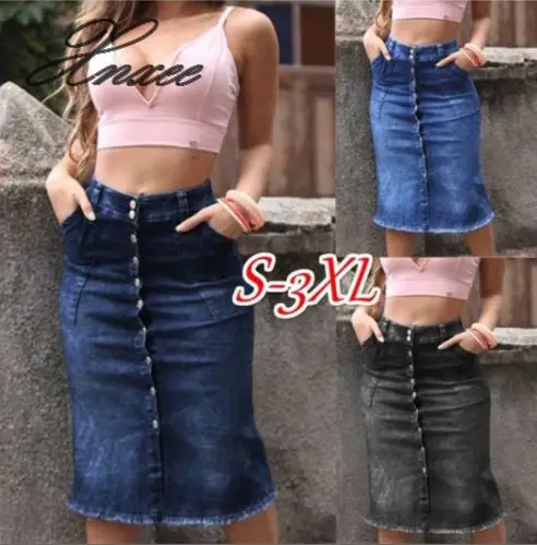 Xnxee2020 hot sale version of the women's denim skirt washed nails buckle slim slimming denim skirt
