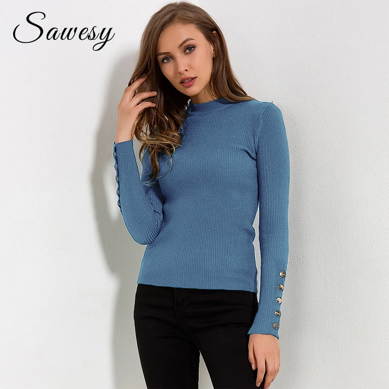 Long Sleeve Sweater 2018 Autumn Spring New Fashion Knitted Pullover Buttons Casual Slim Knitting Women Jumpers | Женская одежда