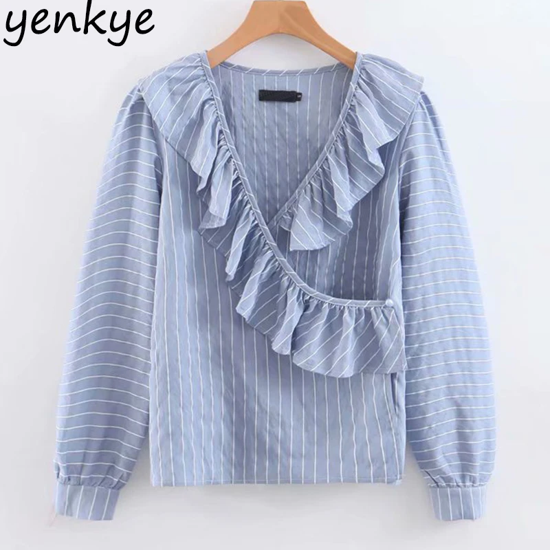 Новый дизайн Женская Вязаная блуза с запахом и v образным вырезом длинными