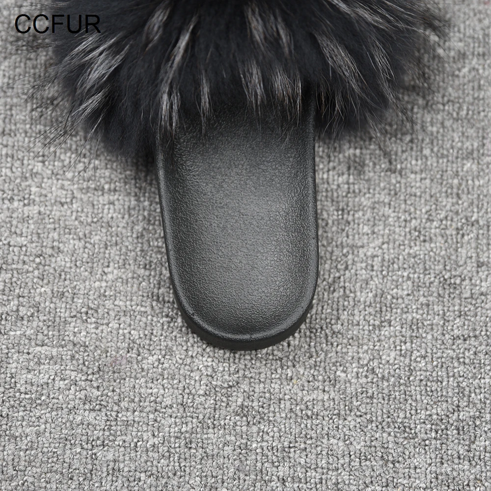 Женские меховые шлепанцы стильные Шлепанцы из натурального меха енота весна