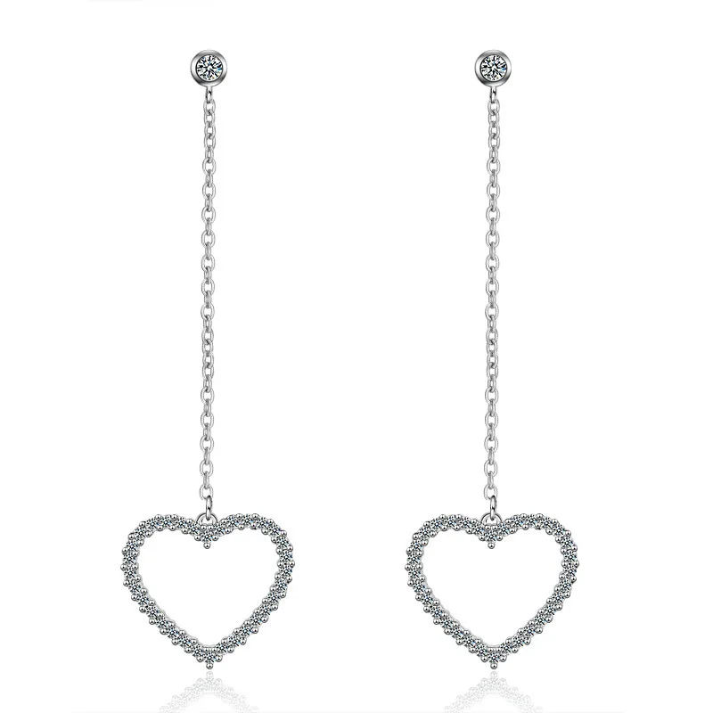 Женские длинные висячие серьги высокого качества с кристаллами в форме сердца