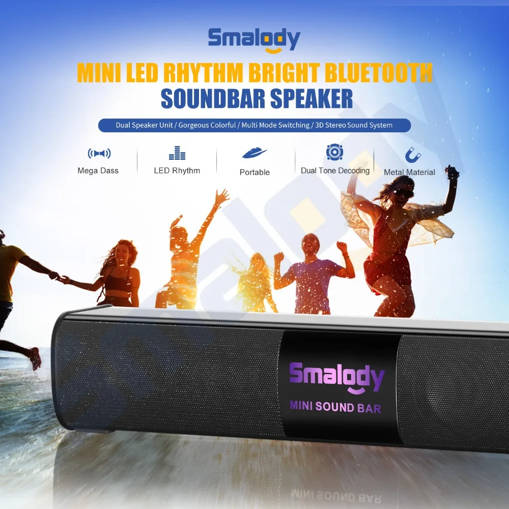 Smalody беспроводной Bluetooth портативный динамик мощный 10 Вт бас светодиодный свет