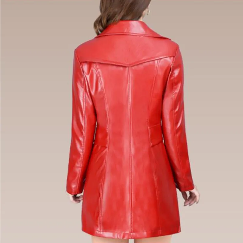 Nouveau элегантный Automne femmes Moyen длинные ПУ искусственной Veste En Cuir манто Dames фарш Moto veste Тренч, вентес A335