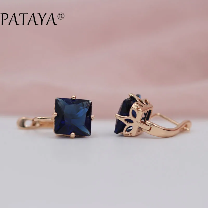 PATAYA, новые трендовые свадебные серьги для женщин, 585, розовое золото, ювелирное изделие, модные большие квадратные Розовые Серьги с натуральным цирконием, роскошные висячие серьги
