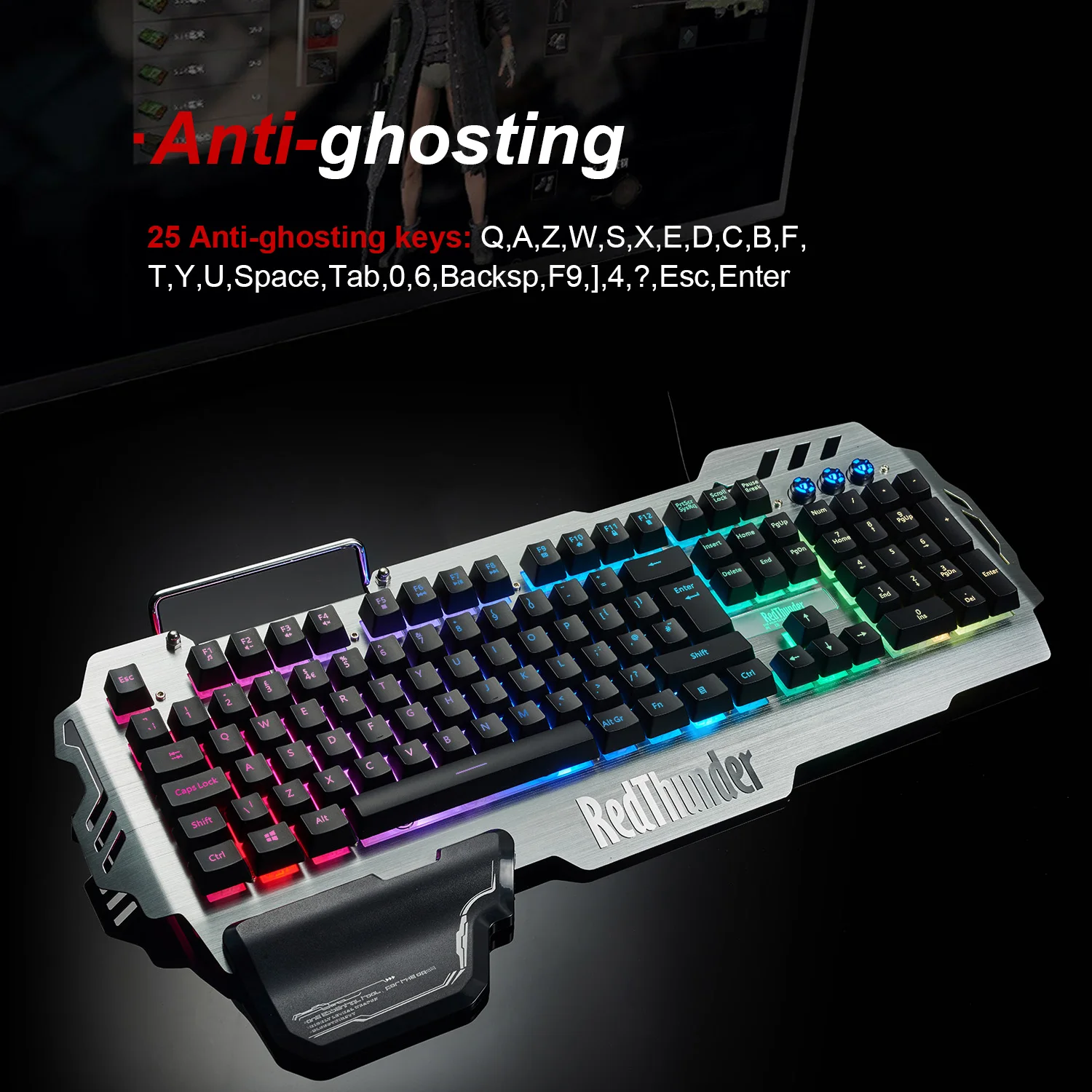 Проводная игровая клавиатура RedThunder K900 RGB с подсветкой 25 клавиш, эргономичная клавиатура с защитой от привидения для настольных игр и набора текста