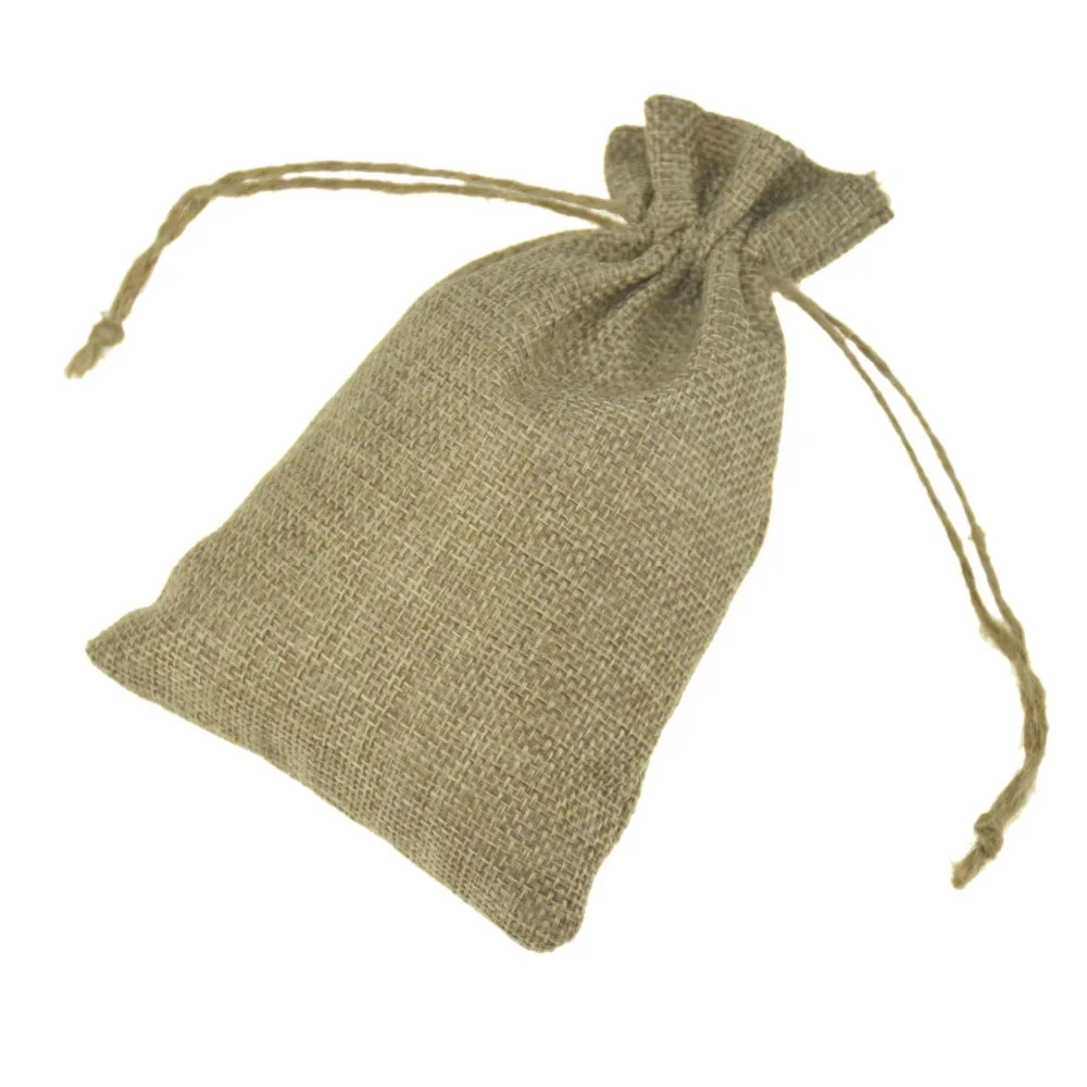 

LANWAYLUCKY 10x15cm Natural Burlap Hessia Drawstring Jewelry Pouch Home Wedding Party Jute Fabric Gift Packaging Bags 10pcs/lot