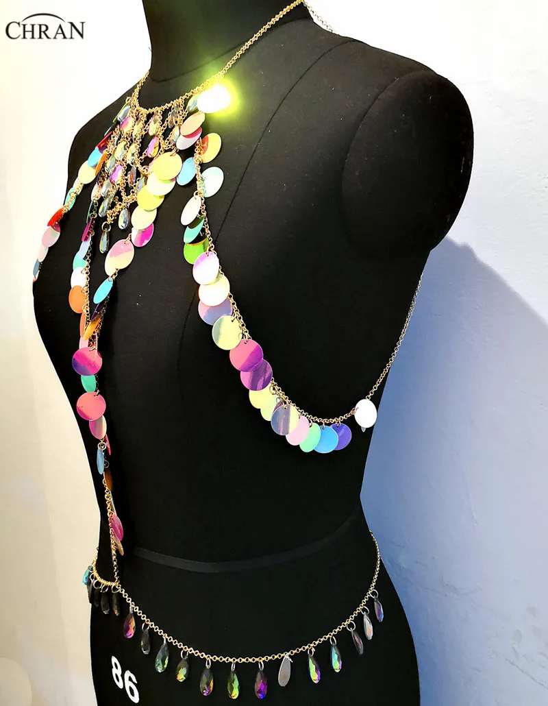 

Chran Gift Sexy Body Chain Bra Jewelry Open Round Top Body Chains Crystal Harness Party Club Charming Women Jewellery