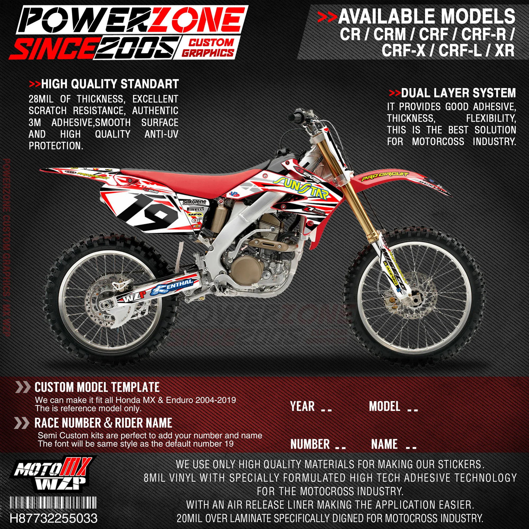 Персонализированные графические фоны PowerZone Team наклейки 3M Набор наклеек для HONDA