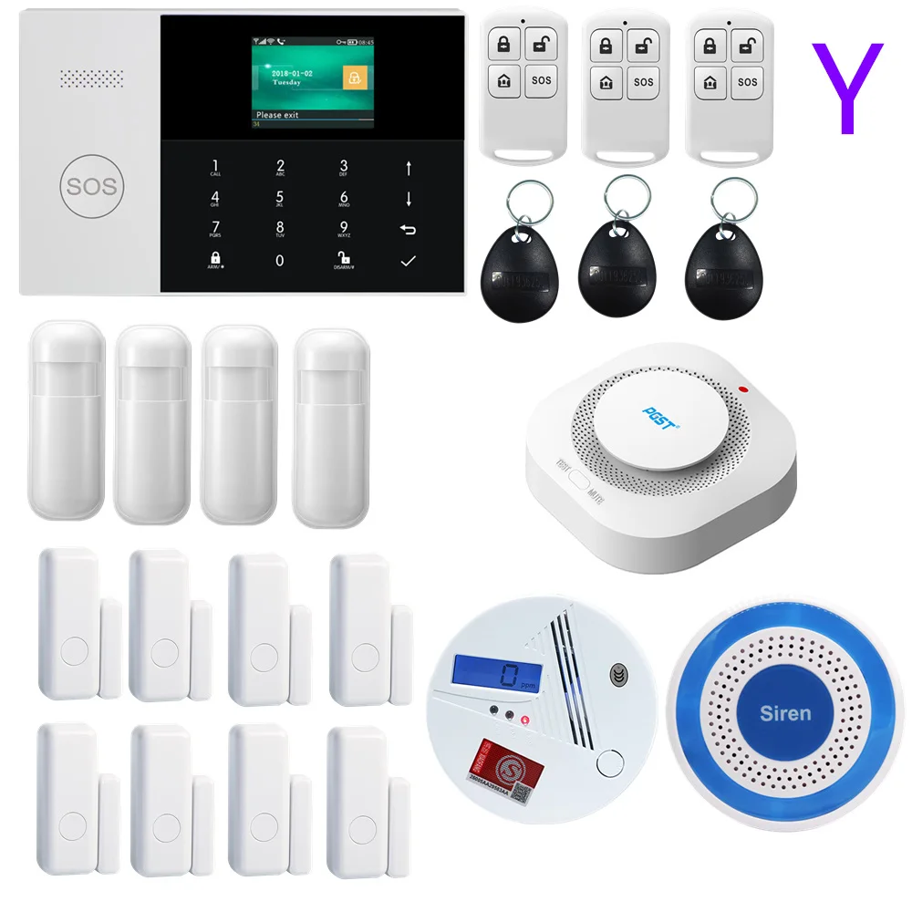 Красный PGST 433 МГц беспроводная сенсорная ЖК-клавиатура wifi GSM GPRS домашняя охранная сигнализация приложение сирена с дистанционным управлением RFID карта снятие с охраны - Цвет: Красный