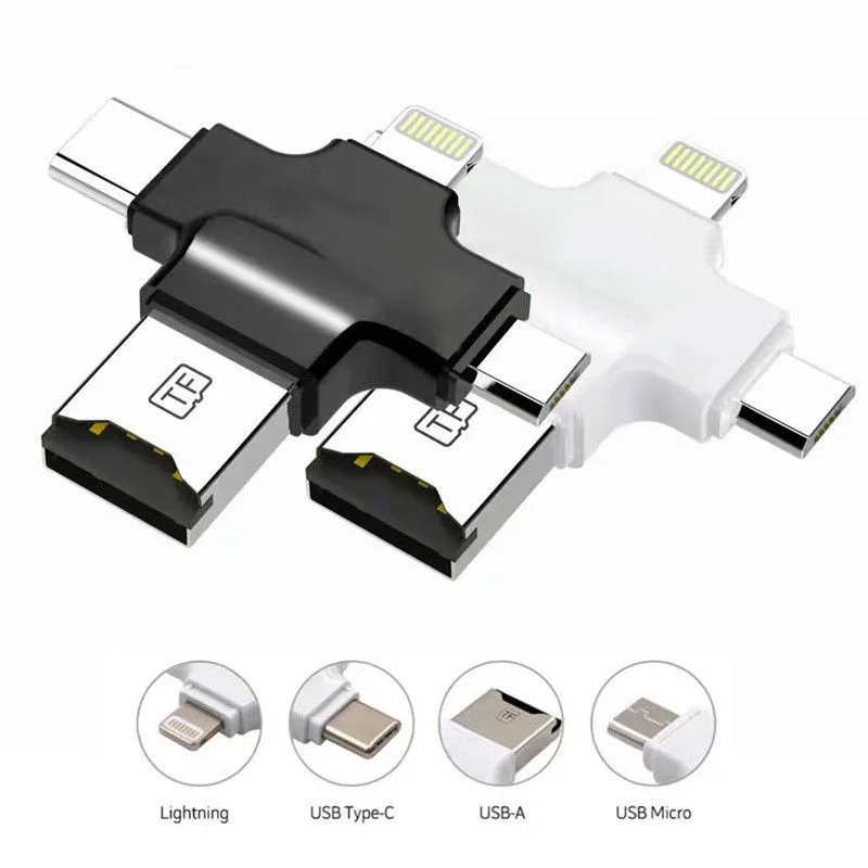 Usb кардридер 4 в 1 Type c/Lightning/Micro USB/USB 2 0 белая карта памяти для iphone8 8P X 7 6S накопитель usb