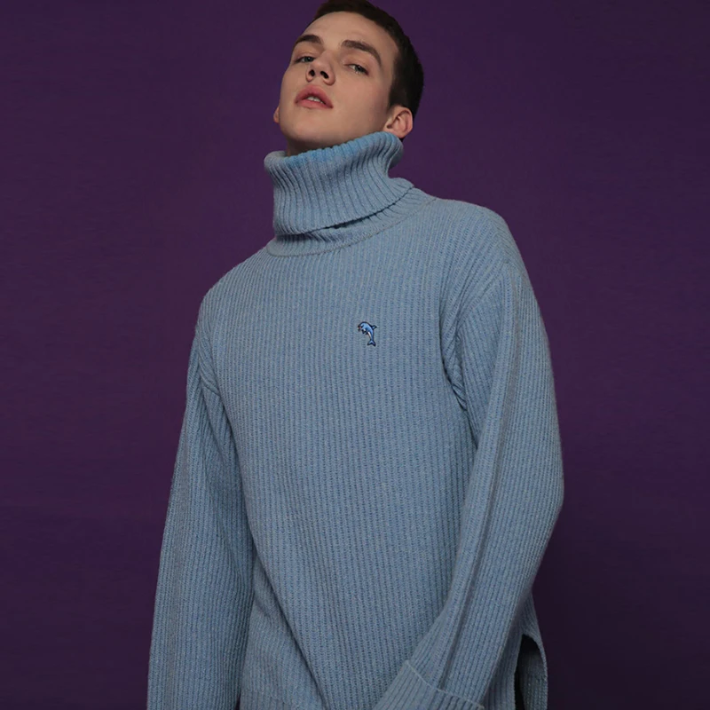 2018 Fashion Lady Full Sleeve Women Blue &amp Pink Knitting Sweater Appliques Solid Turtleneck Pullover Loose Hots S89913Q | Женская