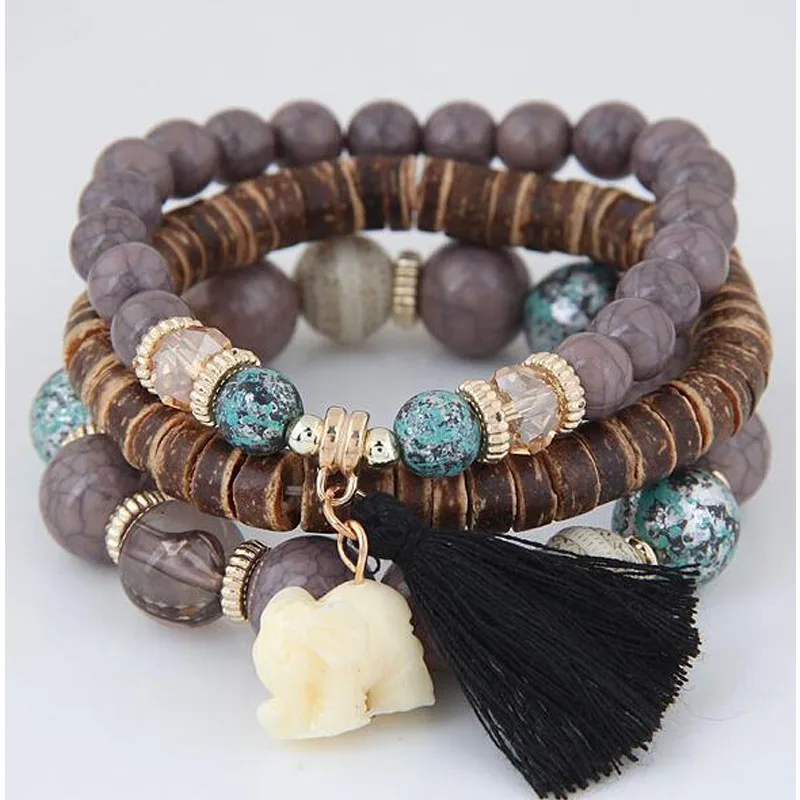 3 шт. браслет в стиле бохо Винтаж Браслет из деревянных бусин многослойная