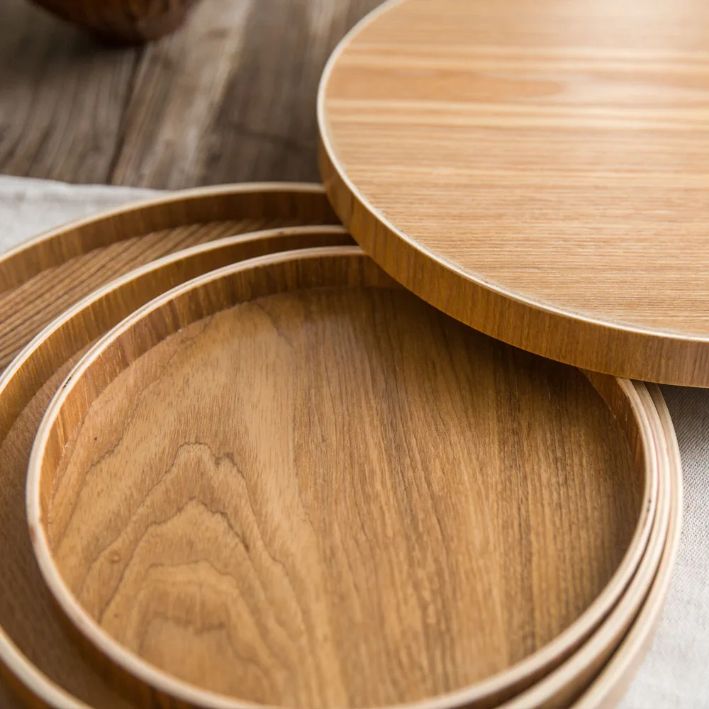 Ретро круглая ручная работа деревянная посуда для кофе чая фруктов поднос