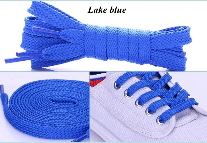 Lake blue 1 пара двойных плоских шнурков высокого качества из полиэстера шнурки Модные Спортивные Повседневные шнурки 28 цветов - Цвет: Lake blue