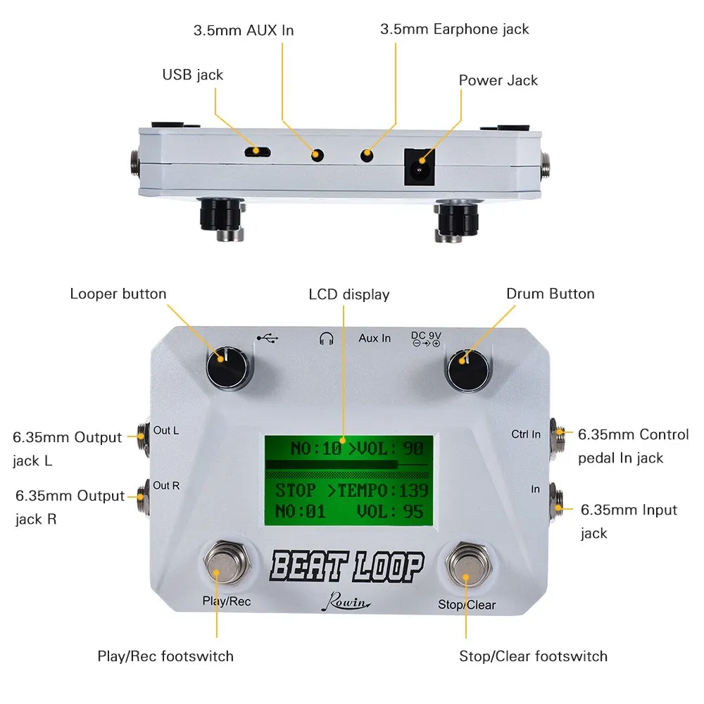 Педаль для гитарных эффектов Rowin циклическая запись двойной ножной