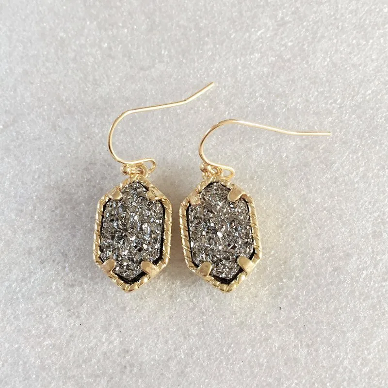 20 вариантов Drusy шестигранные Висячие серьги имитация лавы камни Друза серьги золотой цвет брендовые ювелирные изделия для женщин - Окраска металла: GD light grey