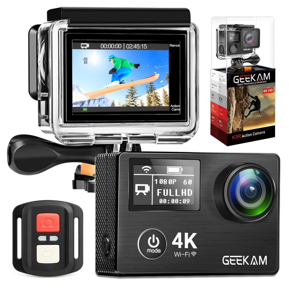 Экшн камера GEEKAM K3R/K3 Ultra HD 4K/30FPS 20 МП wi fi 2 0 дюйма двойной экран 170D Подводная