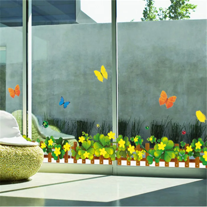 Клевер цветок бабочка забор виниловые Съемные наклейки для детской спальни