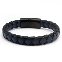 vintage braided men male genuine leather bracelets bangles luxury stainless steel charm chain link sporty bangles