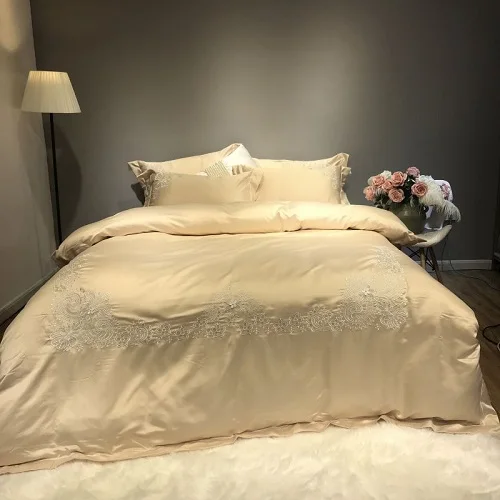 bedding set 5 Серебристо-белый хлопок, шелк, роскошный комплект постельного белья, королева, король, двойной размер, постельное белье, льняные простыни для кровати, пододеяльник, наволочки - Цвет: bedding set 5