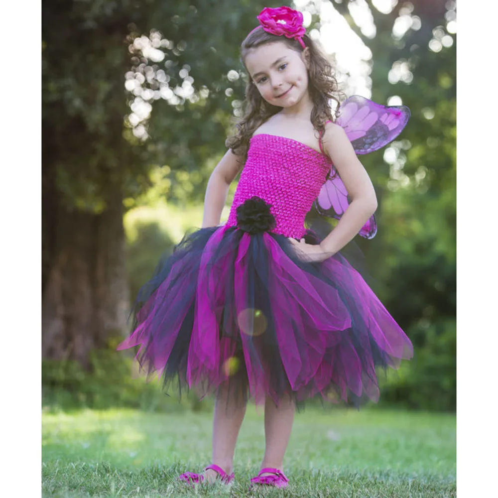 Костюм феи для девочки черно-розового цвета платье принцессы костюм косплея