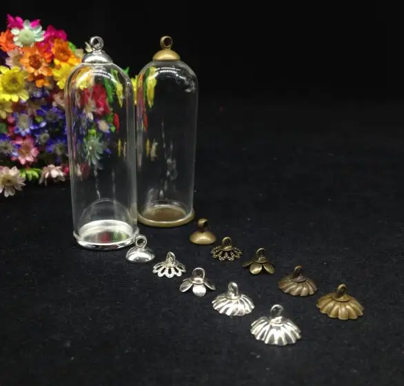 

300pcs 50*18mm tube bell jar glass globe bubble glass vial pendant with classic tray cap diy glass cover dome necklace vase gift