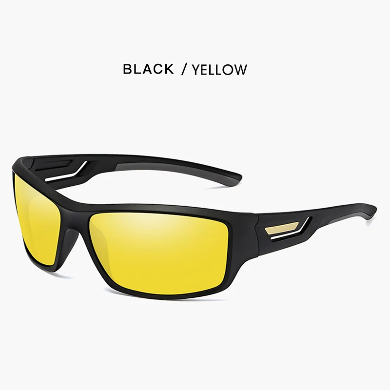 black-yellow Модные ветрозащитные поляризационные солнцезащитные очки для мужчин, фирменный дизайн, мужские зеркальные солнцезащитные очки для путешествий, очки с защитой от ультрафиолета, мужские очки - Цвет линз: black-yellow