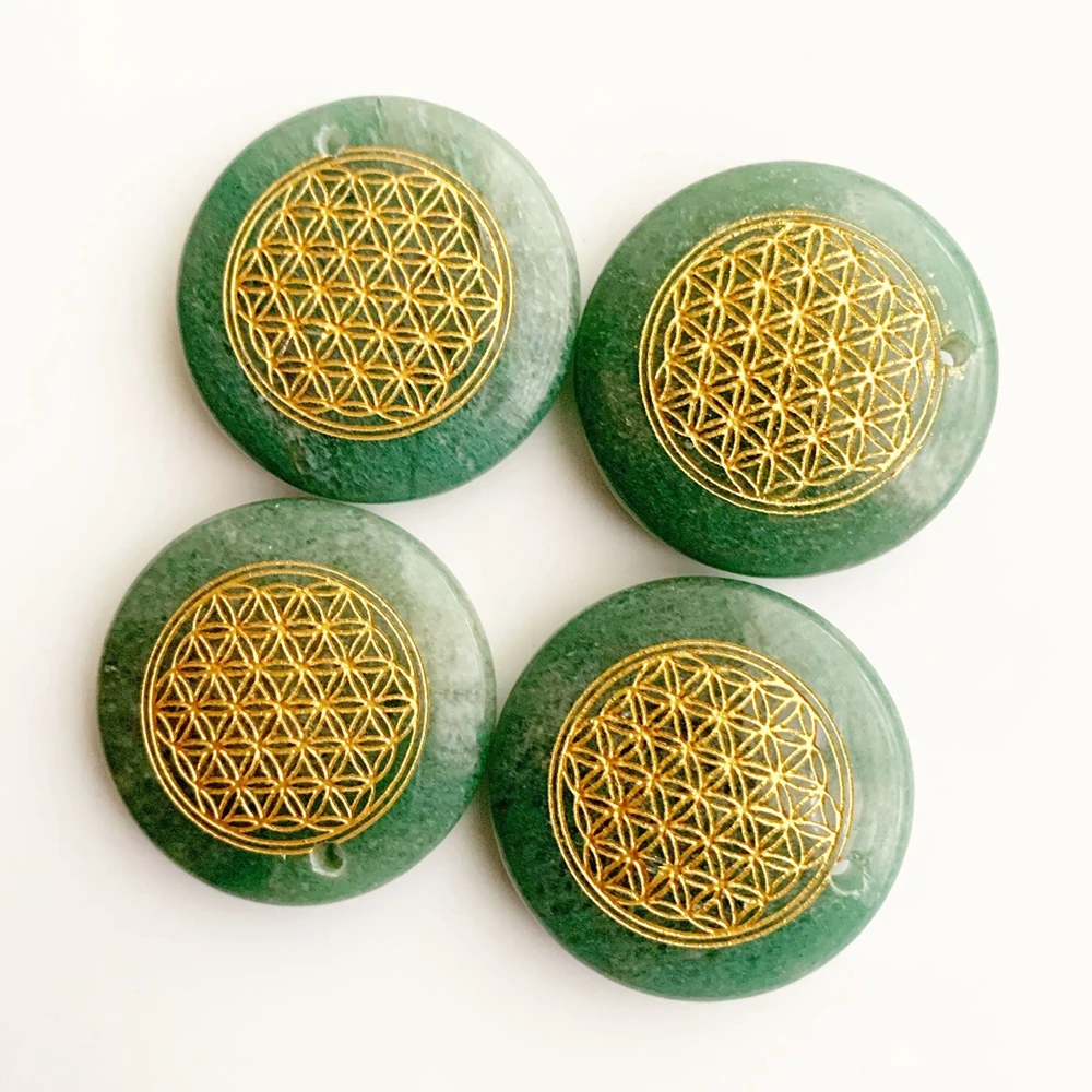 Green Aventurine Натуральный Камень Резные Подвески кулон цветок жизни для Diy ожерелье ювелирные изделия священные геометрические Подвески Прямая поставка 1 шт - Окраска металла: Green Aventurine