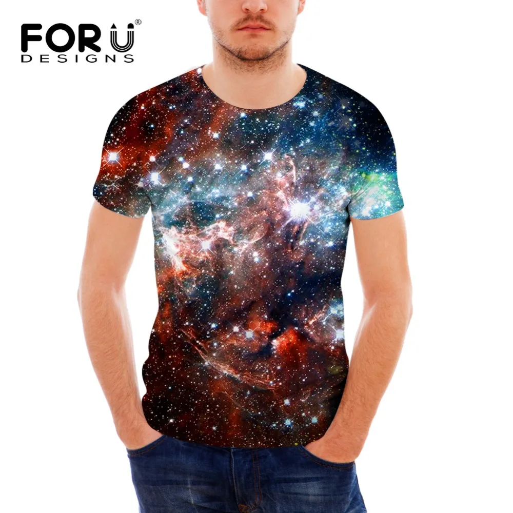 

FORUDESIGNS Mens Short Sleeve Cool T Shirt Soft Spandex Teen Hip-hop Hipster 3D Galaxy Star Space Pattern tees tops for Male