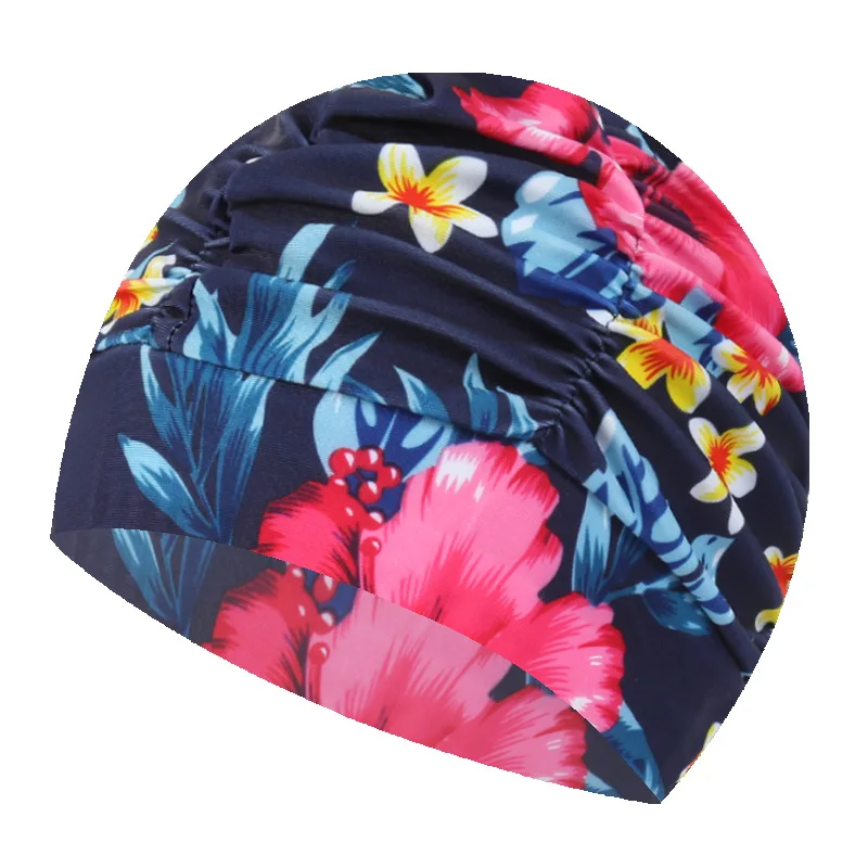Pleated Flower 2 Шапочка для плавания для женщин, унисекс, для девочек, с длинными волосами, шапочка для купания, эластичная, с драпировкой, свободный размер, для плавания, для бассейна, Спортивная, эластичная, нейлоновая, тюрбан - Цвет: Pleated Flower 2