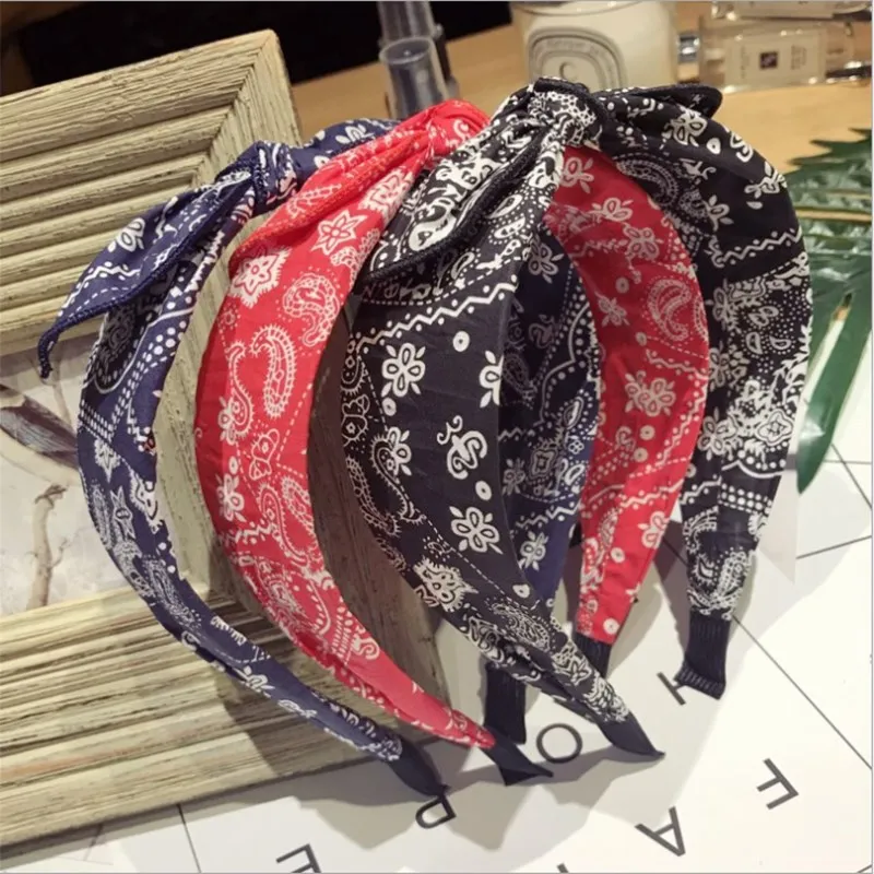 

High-end Hair Accessories Women Headband Retro Floral Knotted Small Ears Bow Wide-brimmed Fashion Hairbands Cute Hair Hoop New