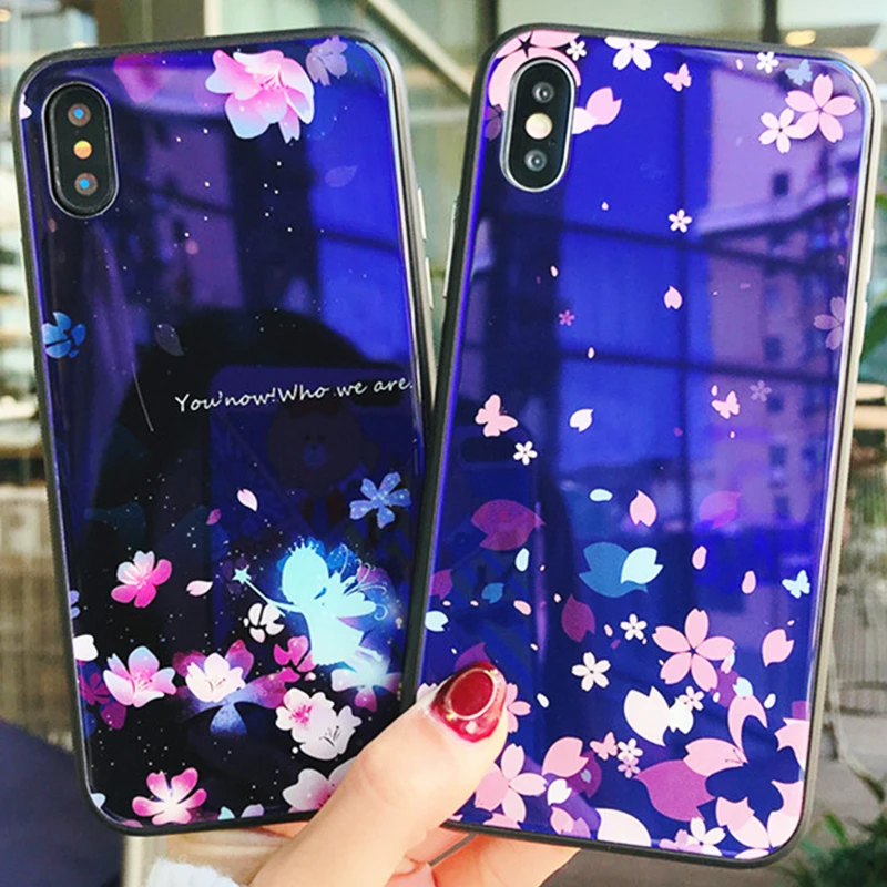 Kerzzil Blue Ray закаленное Стекло телефона чехол для iPhone X 10 звезд Луны цветок животных