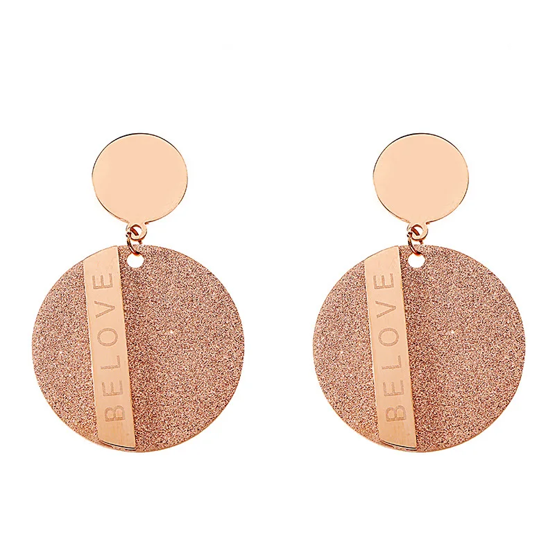 

Hot Party Rose Gold Earrings Fashion Trendy Big Round Drop Earrings Stainless Steel Jewelry Accessories Brincos For Women 2019