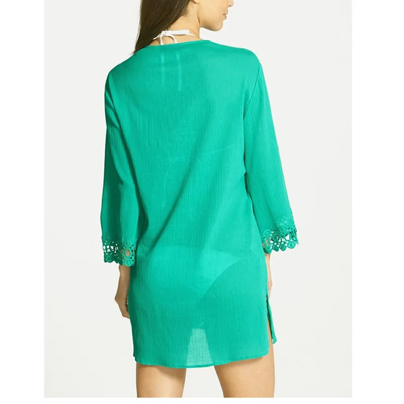 solid sexy bikini cover up Embroidery Hollow Beach wear dress Sexy black kaftan beach dress deep v sarong tunic beach wrap