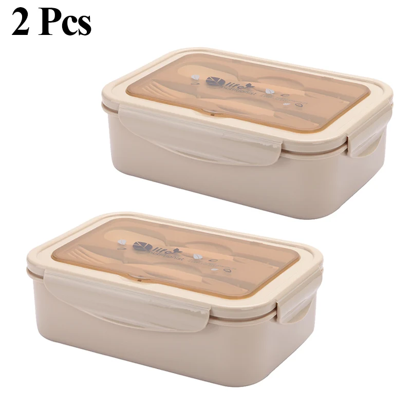 2 Pcs KT182 PP Ланч-бокс для детей 2 или 1 шт. контейнер для микроволновой печи герметичный пищевой контейнер для хранения фруктов Bento box с ложкой и вилкой - Цвет: 2 Pcs KT182