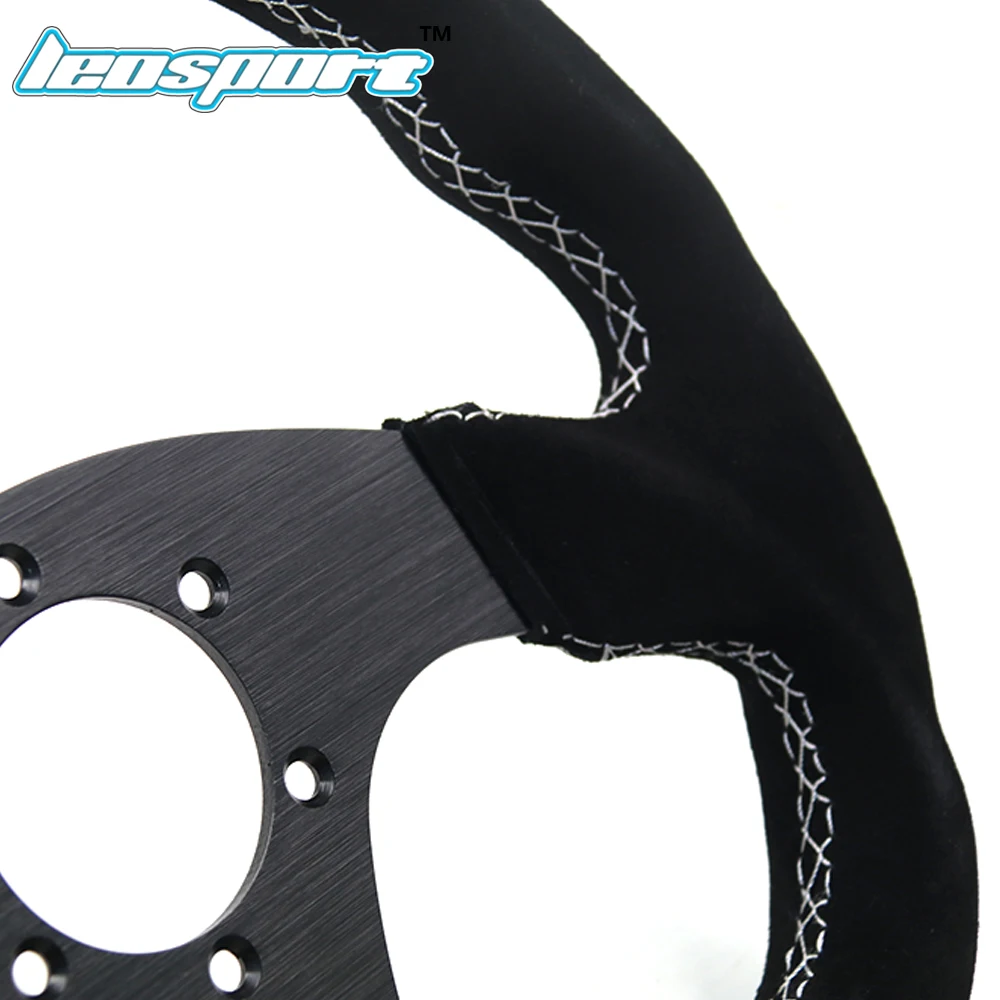 Регулируемое рулевое колесо 33 см из замши и кожи с белой линией плоское гоночное